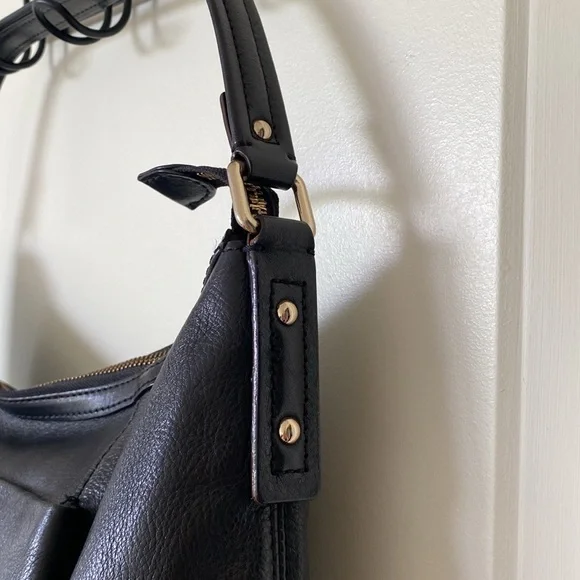 Kate Spade Womenʼs Black Boho Leather Handbag Shoulder Bag/Purse Polka Dot Lined - Picture 3 of 15